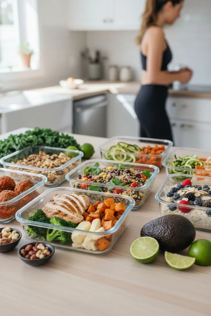 Roasted proteins and grains in baking trays